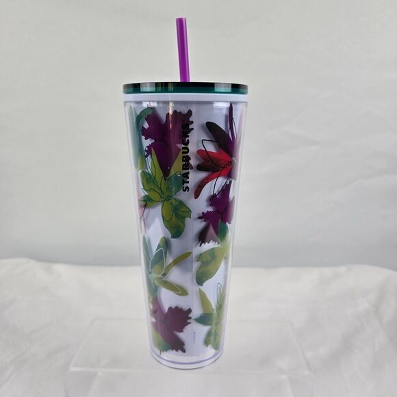 Starbucks 24oz Tumbler Spring 2022 Floral Purple Green Red 011129766 New - Picture 1 of 12